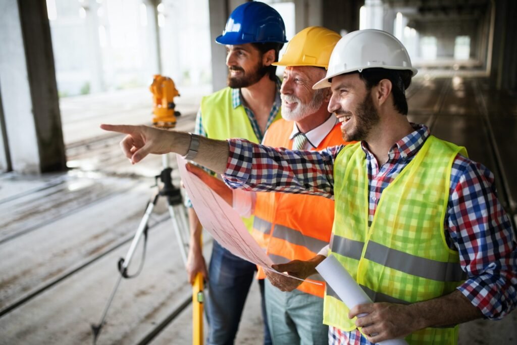 construction engineer with foreman worker checking construction site