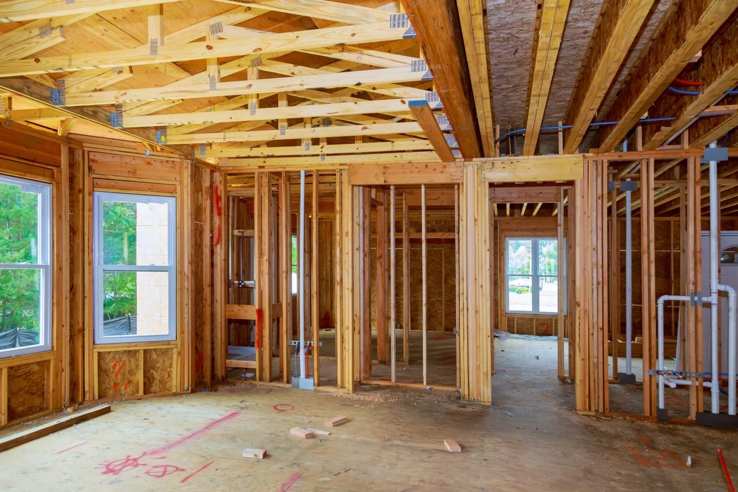 new construction wood home framing